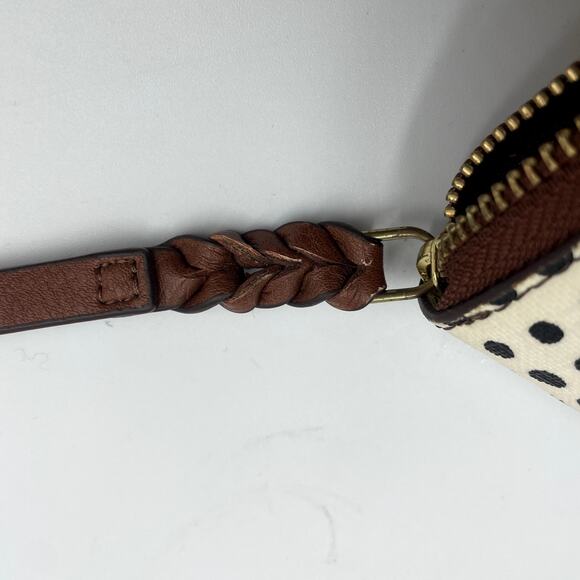 Fossil Caroline RFID Zip-Around Wallet Black Polka Dot Brown Leather Trim - Picture 5 of 7